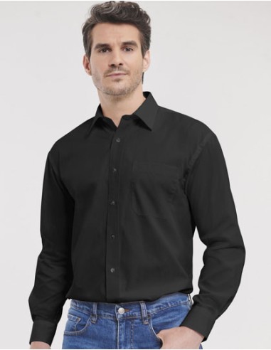 RUS-0R936M0-Men's Long Sleeve Classic Pure Cotton Poplin Shirt